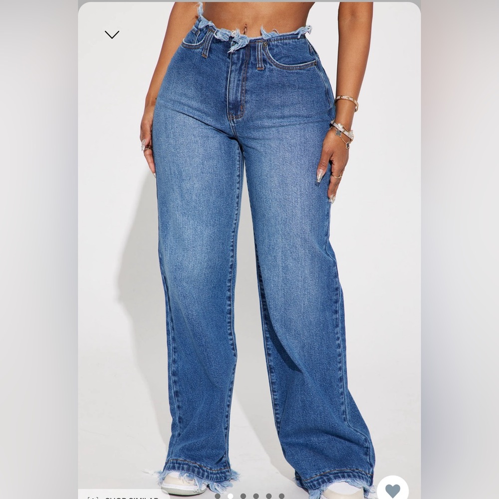 Cut Off Waistband Wide Leg Jean - Medium Wash